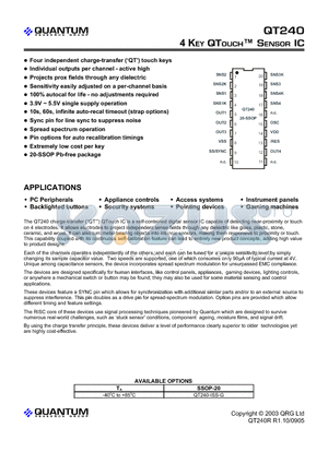 QT240-ISS-G datasheet - 4 KEY QTOUCH SENSOR IC