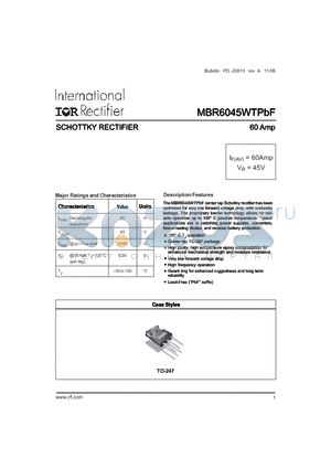 MBR6045WTPBF datasheet - SCHOTTKY RECTIFIER