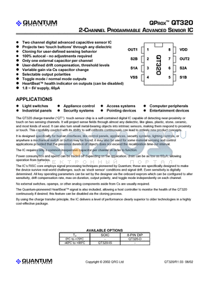 QT320-D datasheet - 2 CHANNEL PROGAMMABLE ADVANCED SENSOR IC