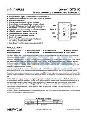 QT310-D datasheet - PROGRAMMABLE CAPACITANCE SENSOR IC