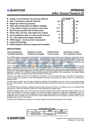 QT60040 datasheet - 4-KEY CHARGE-TRANSFER IC