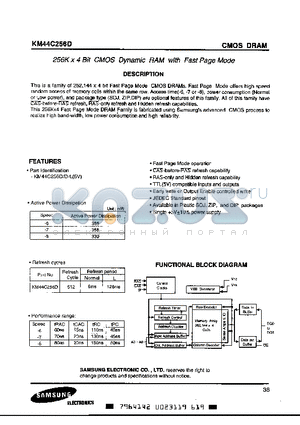 KM44C256D datasheet - 256 x 4 Bit CMOS Dynamic RAM with Fast Page Mode