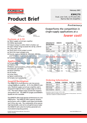 KM4270 datasheet - Dual, Low Cost, 2.7V and 5V, Rail-to-Rail I/O Amplifier