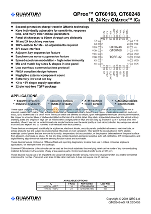 QT60168 datasheet - 16, 24 KEY QMATRIX ICs