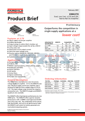 KM4270IC8 datasheet - Dual, Low Cost, 2.7V and 5V, Rail-to-Rail I/O Amplifier