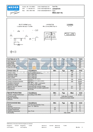 MS05-2A87-78L datasheet - MS Reed Relay