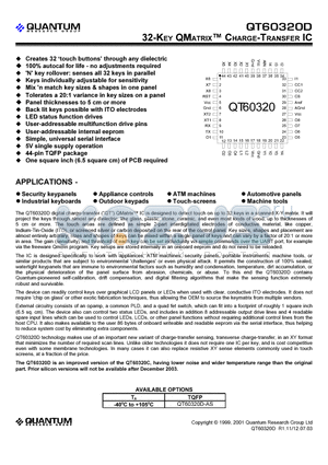 QT60320 datasheet - 32 KEY QMATRIX CHARGE-TRANSFER IC