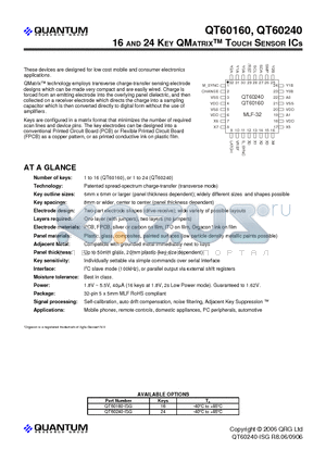 QT60240 datasheet - 16 AND 24 KEY QMATRIX TOUCH SENSOR ICs