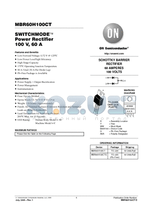 MBR60H100CT_06 datasheet - SWITCHMODE Power Rectifier 100 V, 60 A