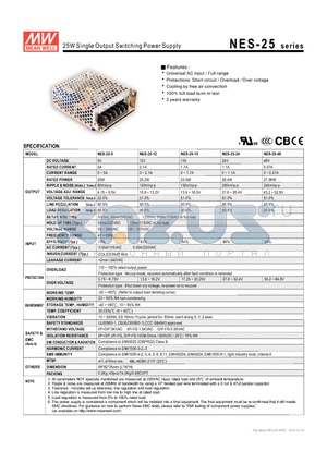 NES-25-15 datasheet - 25W Single Output Switching Power Supply