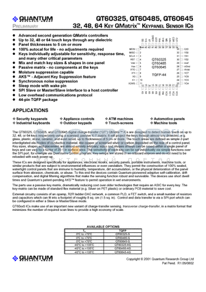 QT60325 datasheet - 32, 48, 64 KEY QMatrix KEYPANEL SENSOR ICS