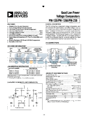 PM139ARC/883 datasheet - Quad Low-Power Voltage Comparators