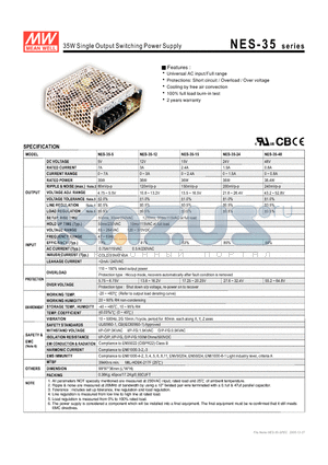 NES-35 datasheet - 35W Single Output Switching Power Supply