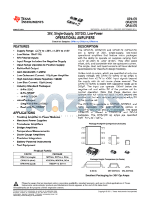 OPA170AID datasheet - 36V, Single-Supply, SOT553, Low-Power OPERATIONAL AMPLIFIERS