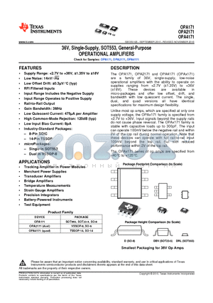 OPA171 datasheet - 36V, Single-Supply, SOT553, General-Purpose OPERATIONAL AMPLIFIERS