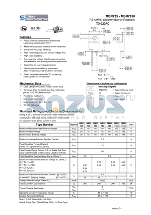 MBR7100 datasheet - 7.5 AMPS. Schottky Barrier Rectifiers