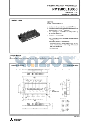 PM150CL1B060 datasheet - INTELLIGENT POWER MODULES FLAT-BASE TYPE INSULATED PACKAGE