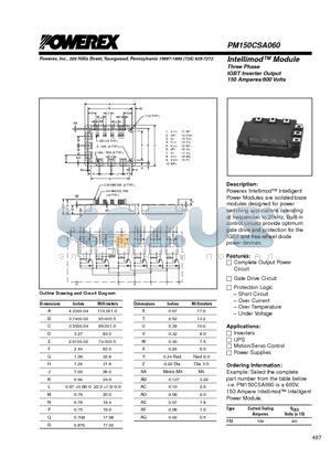 PM150CSA060 datasheet - Intellimod Module Three Phase IGBT Inverter Output (150 Amperes/600 Volts)