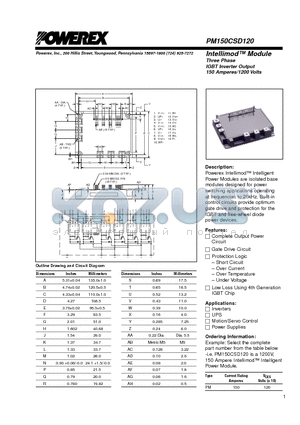 PM150CSD120 datasheet - Intellimod Module Three Phase IGBT Inverter Output (150 Amperes/1200 Volts)