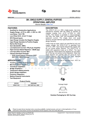 OPA171-Q1 datasheet - 36V, SINGLE-SUPPLY, GENERAL-PURPOSE OPERATIONAL AMPLIFIER