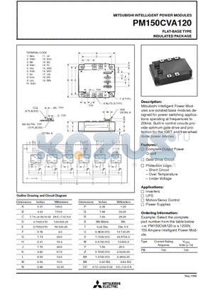 PM150CVA120 datasheet - FLAT-BASE TYPE INSULATED PACKAGE