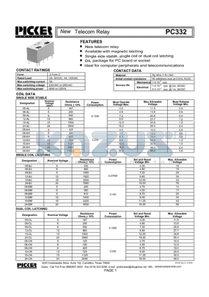 PC322-05AL datasheet - Telecom Relay