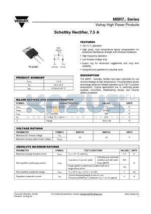MBR735 datasheet - Schottky Rectifier, 7.5 A