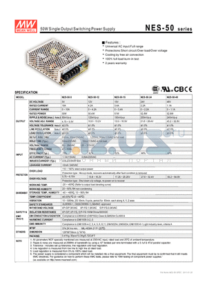 NES-50 datasheet - 50W Single Output Switching Power Supply