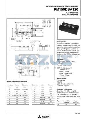 PM150DSA120 datasheet - INTELLIGENT POWER MODULES FLAT-BASE TYPE INSULATED PACKAGE