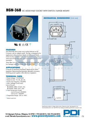 HGN-368-3M-F2 datasheet - IEC 60320 INLET SOCKET WITH SWITCH, FLANGE MOUNT