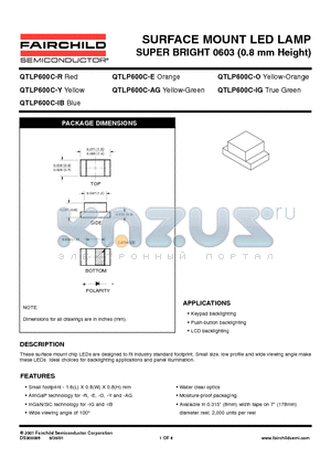 QTLP600C-IB datasheet - SURFACE MOUNT LED LAMP SUPER BRIGHT 0603 (0.8 mm Height)