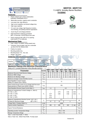 MBR735_13 datasheet - 7.5 AMPS. Schottky Barrier Rectifiers Low power loss, high efficiency