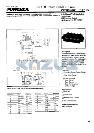 PM15CHA060 datasheet - Intellimod-3 Module Three Phase IGBT Inverter Output (15 Amperes/110-230 Volts)