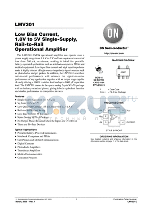 LMV301SQ3T2G datasheet - Low Bias Current, 1.8V to 5V Single-Supply, Rail-to-Rail Operational Amplifier