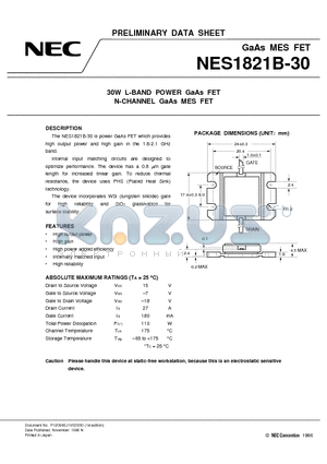 NES1821B-30 datasheet - 30W L-BAND POWER GaAs FET N-CHANNEL GaAs MES FET