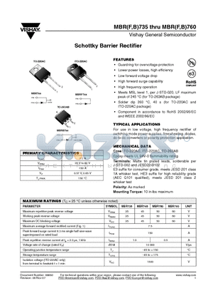 MBR745HE3/45 datasheet - Schottky Barrier Rectifier