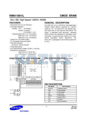 KM611001L datasheet - 1M x 1Bit High-Speed CMOS SRAM