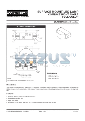 QTLP614CRGB datasheet - SURFACE MOUNT LED LAMP COMPACT RIGHT ANGLE FULL COLOR