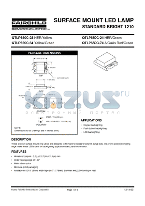 QTLP650C-34 datasheet - SURFACE MOUNT LED LAMP STANDARD BRIGHT 1210