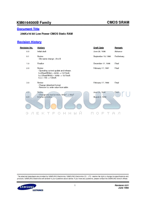 KM6164000BLT-5L datasheet - 256Kx16 bit Low Power CMOS Static RAM