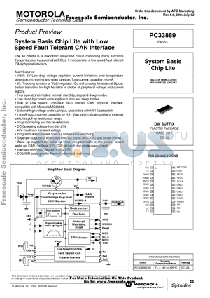 PC33889DW datasheet - System Basis Chip Lite with Low Speed Fault Tolerant CAN Interface