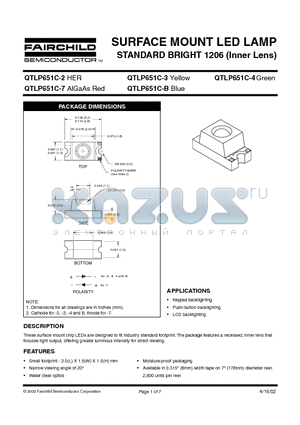 QTLP651C datasheet - SURFACE MOUNT LED LAMP STANDARD BRIGHT 1206 Inner Lens