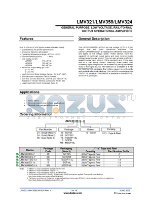 LMV321WG-7 datasheet - GENERAL PURPOSE, LOW VOLTAGE, RAIL-TO-RAIL OUTPUT OPERATIONAL AMPLIFIERS