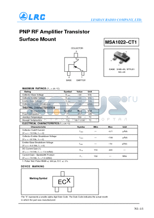 MS1022-CT1 datasheet - PNP RF Amplifier Transistor Surface Mount