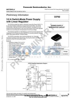 PC33702DWB/R2 datasheet - 3.0 A Switch-Mode Power Supply with Linear Regulator