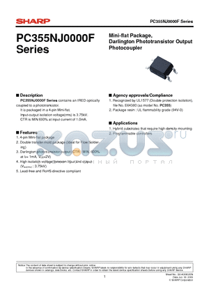 PC355NJ0000F datasheet - Mini-flat Package, Darlington Phototransistor Output Photocoupler