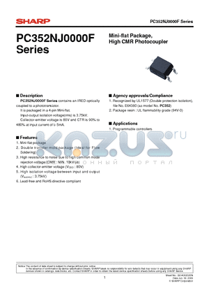 PC352NJ0000F datasheet - Mini-flat Package, High CMR Photocoupler