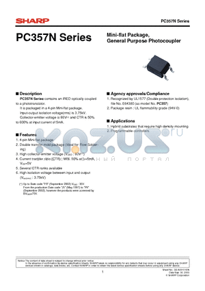 PC357N datasheet - Mini-flat Package General Purpose Photocoupler