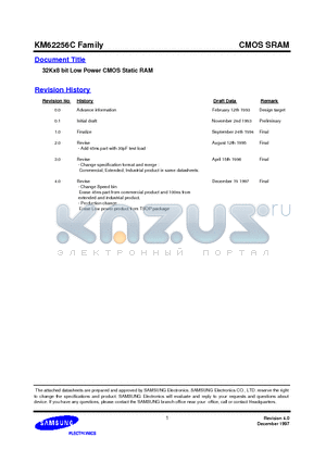 KM62256CLTGE-7L datasheet - 32Kx8 bit Low Power CMOS Static RAM