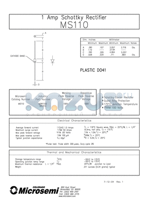 MS110 datasheet - 1 Amp Schottky Rectifier